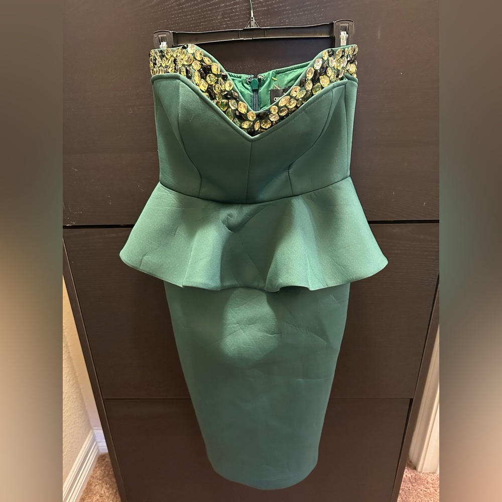 ASOS Green jeweled strapless peplum dress size 6